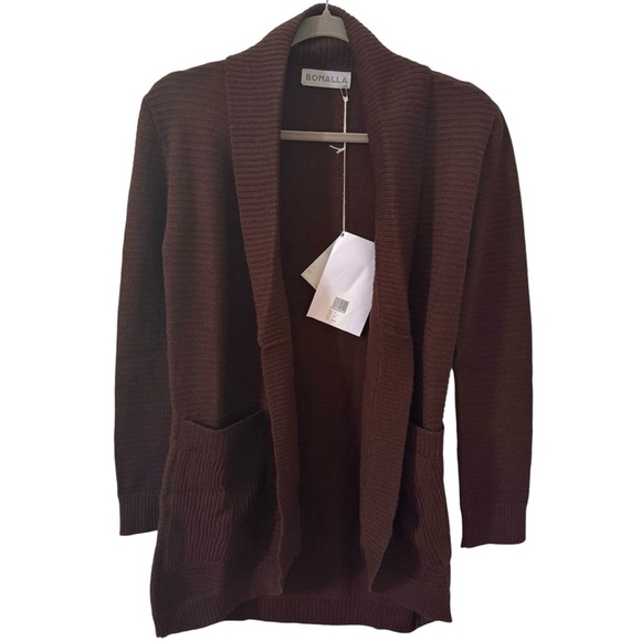 NWT Bonalla Ilian 100% Cashllama Open Ribbed Cardigan in "Dark Brown" Size Small - Picture 6 of 12